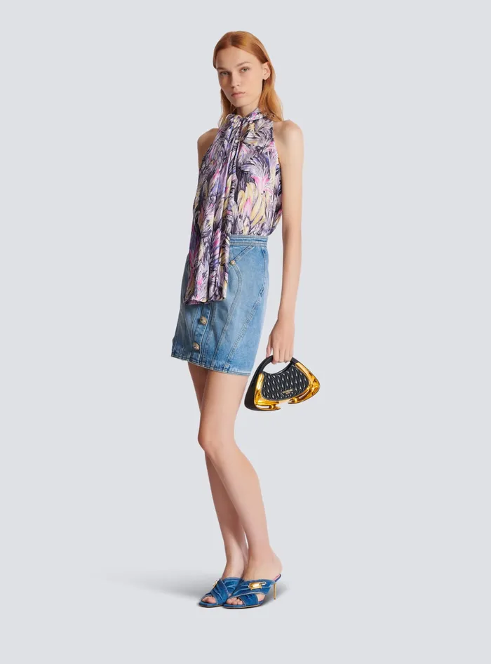 Balmain Pussybow Top With Feather Print Multicolor Women Tops And Shirts