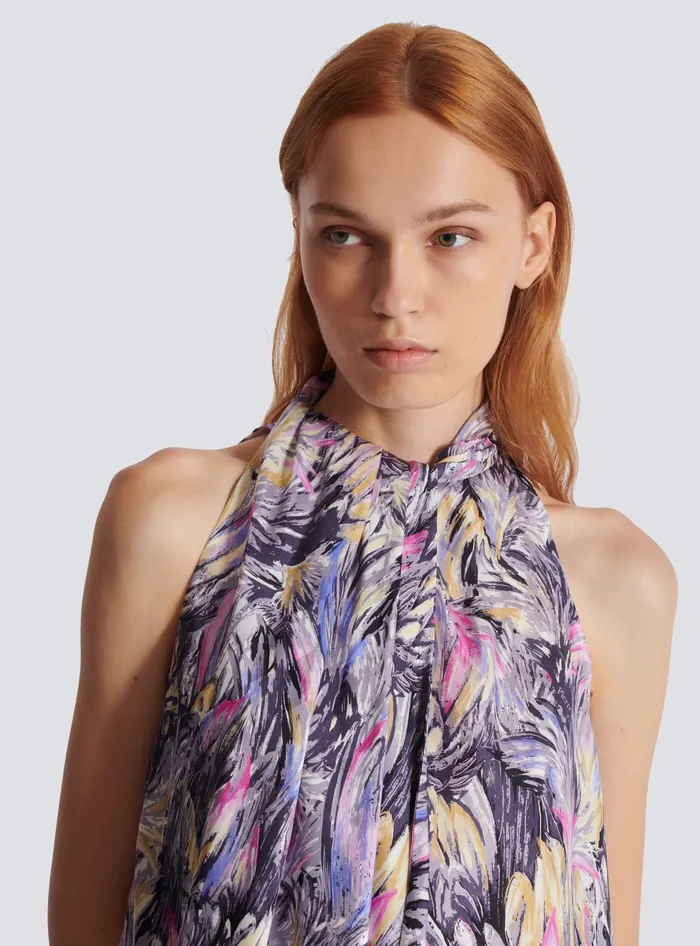 Balmain Pussybow Top With Feather Print Multicolor Women Tops And Shirts
