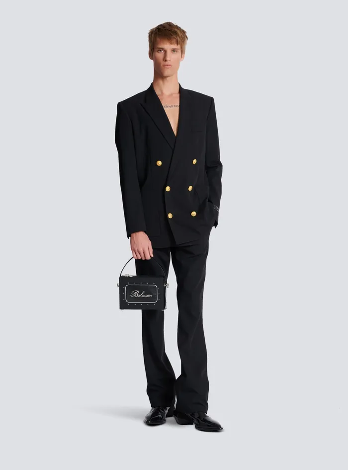 Balmain Radio Rubbereffect Leather Bag Black Men CrossBody Bags