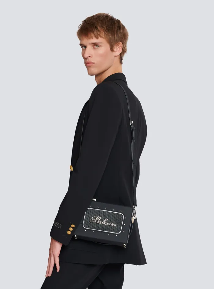 Balmain Radio Rubbereffect Leather Bag Black Men CrossBody Bags