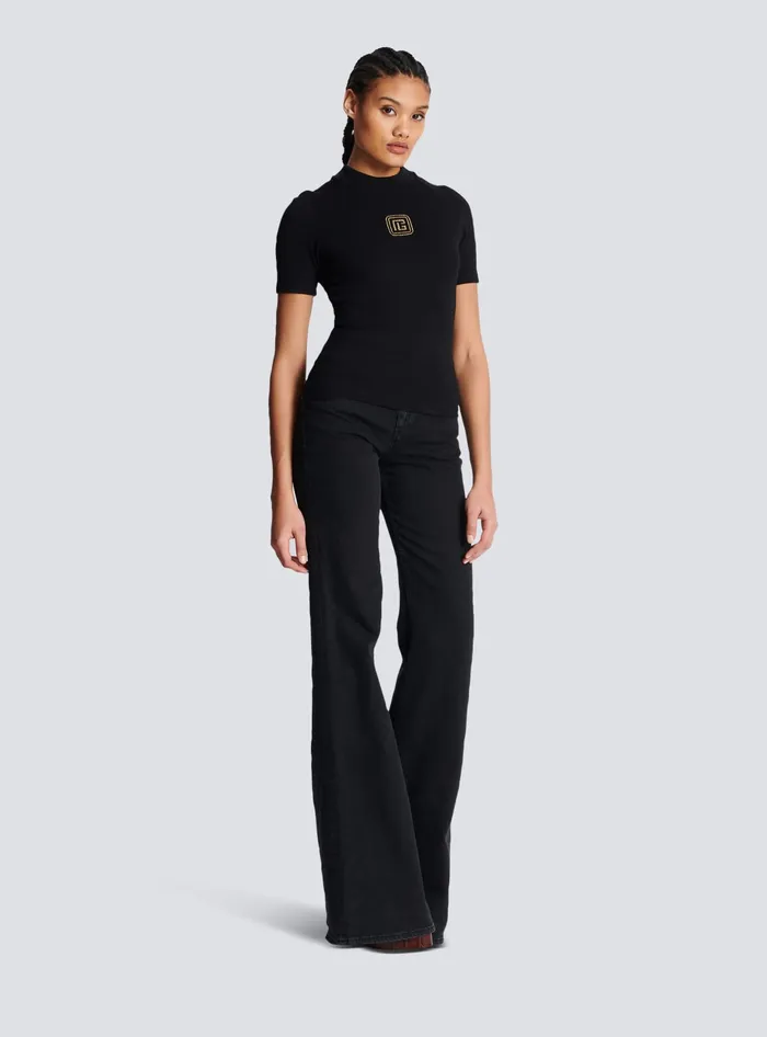 Balmain Retro PB Tshirt Black Women TShirts