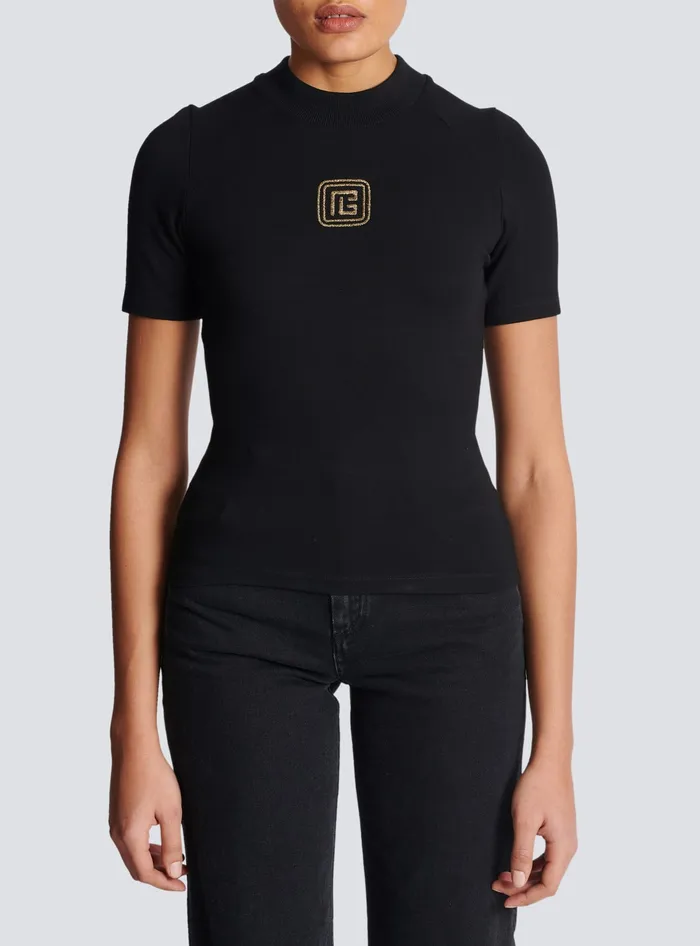 Balmain Retro PB Tshirt Black Women TShirts