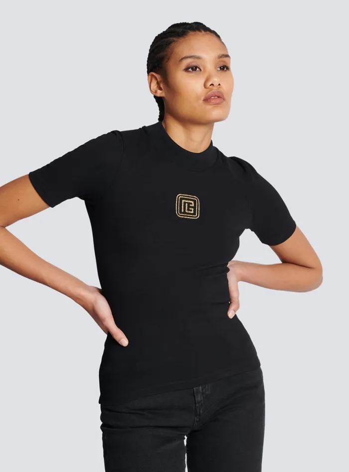 Balmain Retro PB Tshirt Black Women TShirts