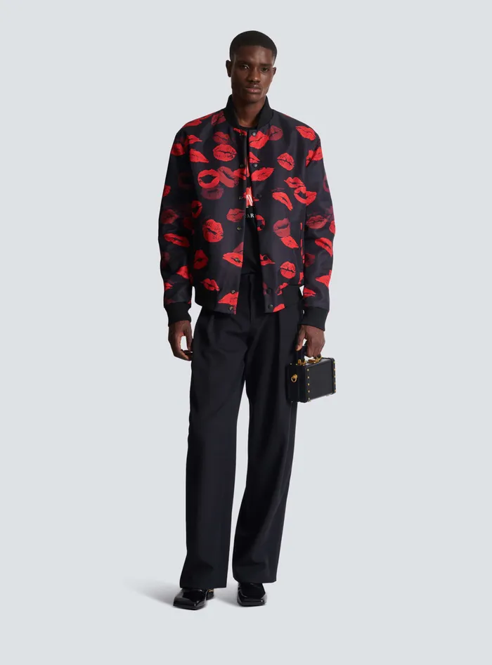 Balmain Reversible Bomber Jacket In Plain And Kissprint Nylon Black Men Outerwear