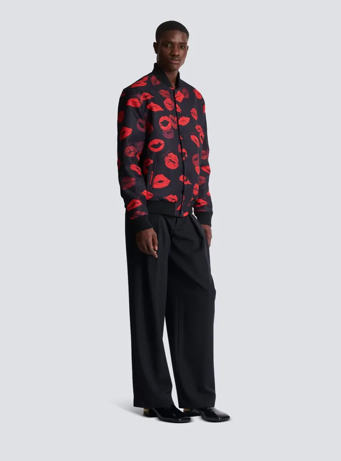 Balmain Reversible Bomber Jacket In Plain And Kissprint Nylon Black Men Outerwear