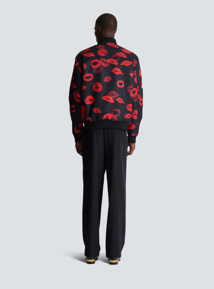 Balmain Reversible Bomber Jacket In Plain And Kissprint Nylon Black Men Outerwear
