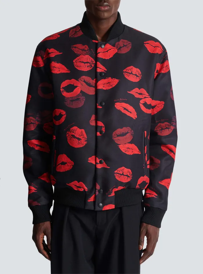 Balmain Reversible Bomber Jacket In Plain And Kissprint Nylon Black Men Outerwear