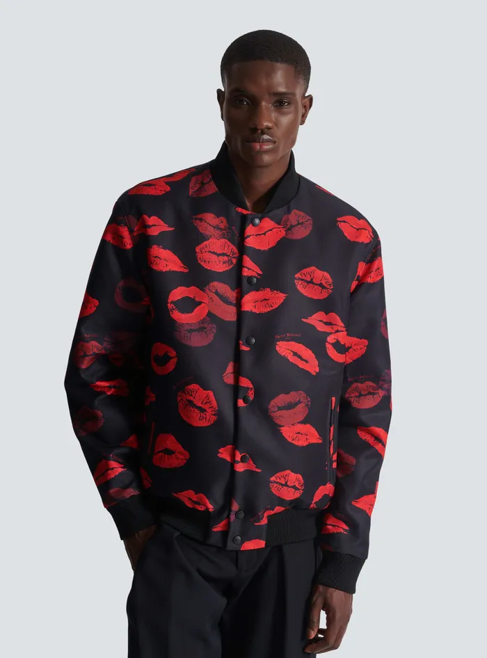 Balmain Reversible Bomber Jacket In Plain And Kissprint Nylon Black Men Outerwear
