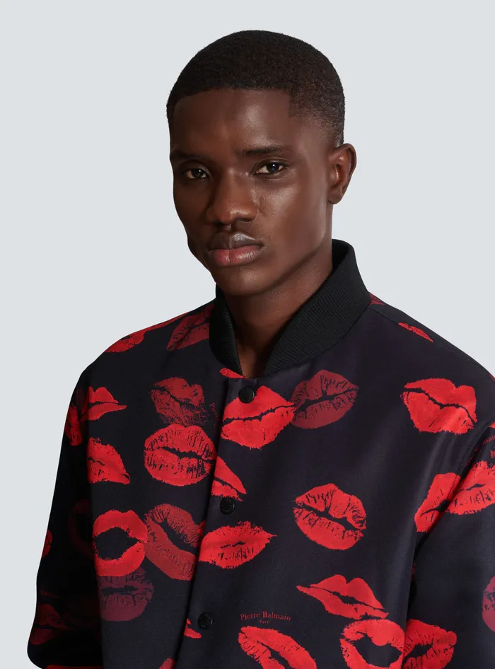 Balmain Reversible Bomber Jacket In Plain And Kissprint Nylon Black Men Outerwear