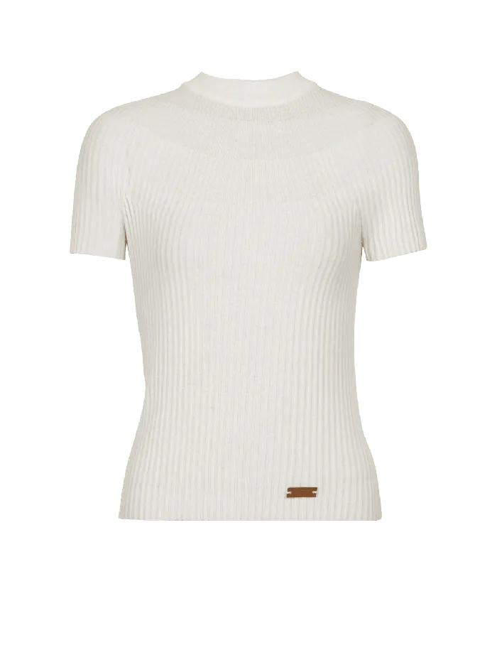 Balmain Ribbed Knit Top Beige Women Tops And Shirts