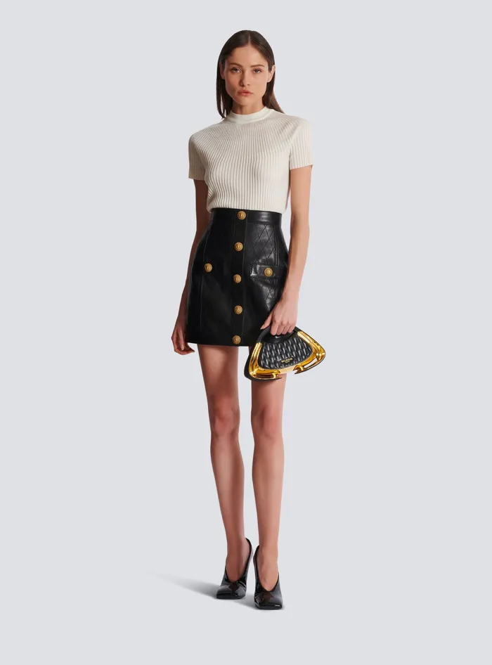 Balmain Ribbed Knit Top Beige Women Tops And Shirts