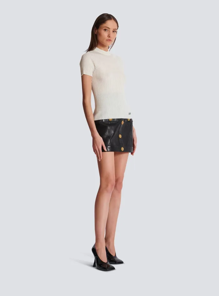 Balmain Ribbed Knit Top Beige Women Tops And Shirts