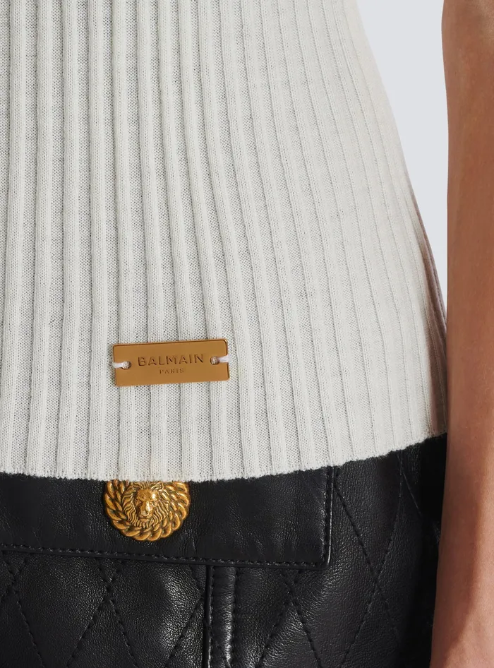 Balmain Ribbed Knit Top Beige Women Tops And Shirts