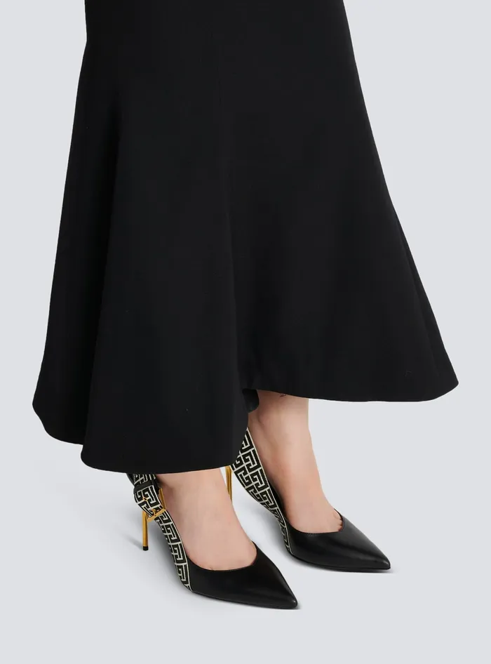 Balmain Ruby Monogrammed Leather Slingbacks Black Women High Heels and Pumps