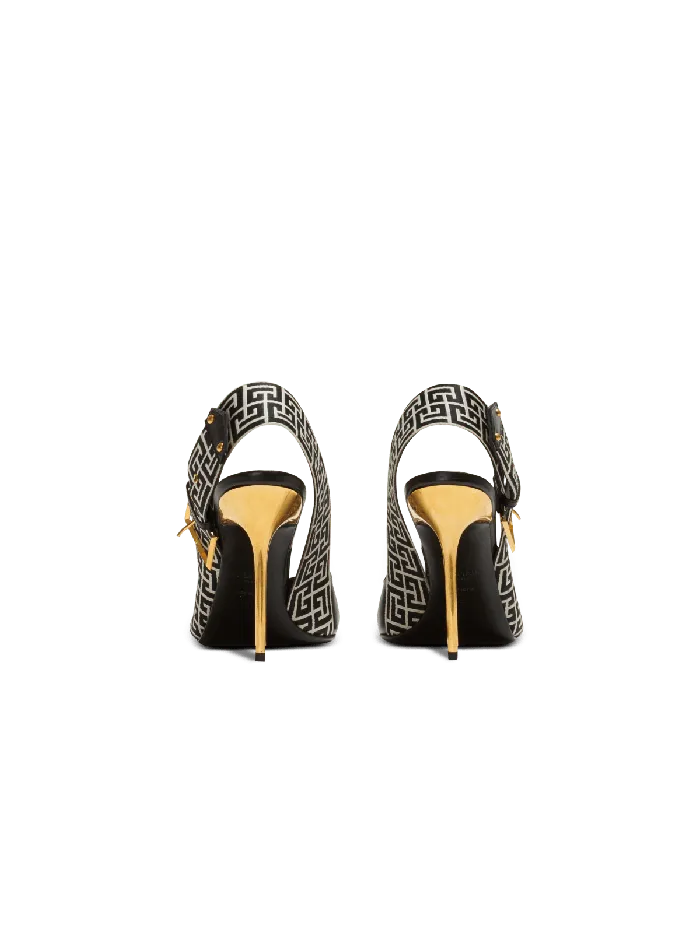 Balmain Ruby Monogrammed Leather Slingbacks Black Women High Heels and Pumps