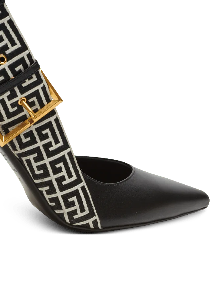 Balmain Ruby Monogrammed Leather Slingbacks Black Women High Heels and Pumps