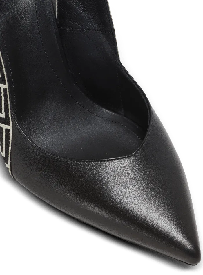 Balmain Ruby Monogrammed Leather Slingbacks Black Women High Heels and Pumps