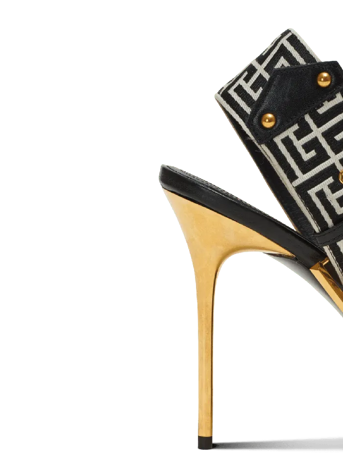 Balmain Ruby Monogrammed Leather Slingbacks Black Women High Heels and Pumps
