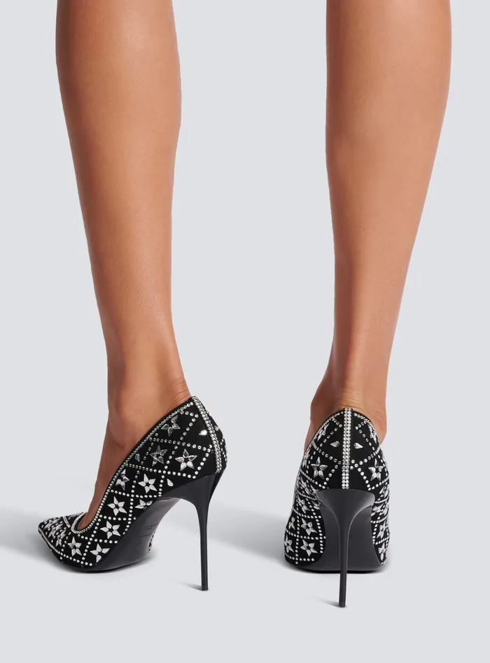 Balmain Ruby Suede And Crystal Pumps Black Women High Heels and Pumps