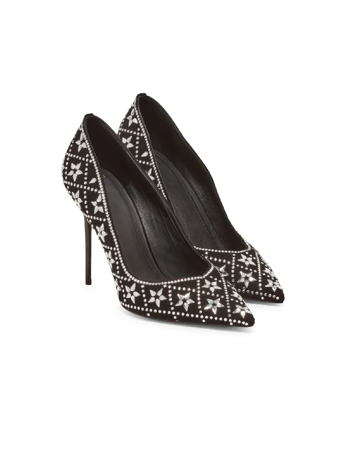Balmain Ruby Suede And Crystal Pumps Black Women High Heels and Pumps