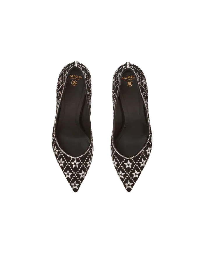 Balmain Ruby Suede And Crystal Pumps Black Women High Heels and Pumps
