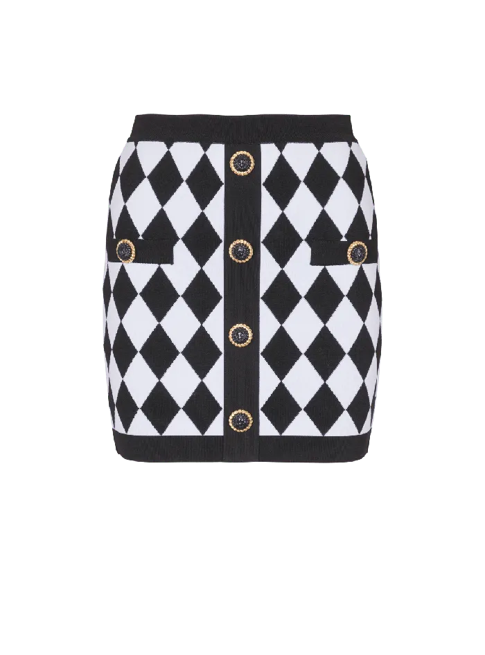 Balmain Short Diamond Jacquard Skirt Black Women Skirts