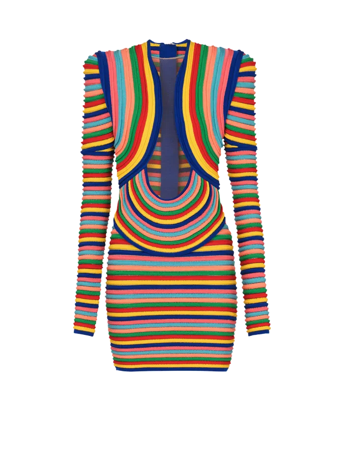 Balmain Short Dress In Multicoloured Rolled Knit Multicolor Women Dresses