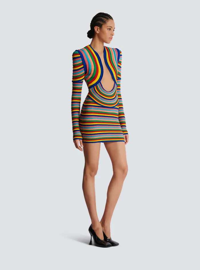 Balmain Short Dress In Multicoloured Rolled Knit Multicolor Women Dresses