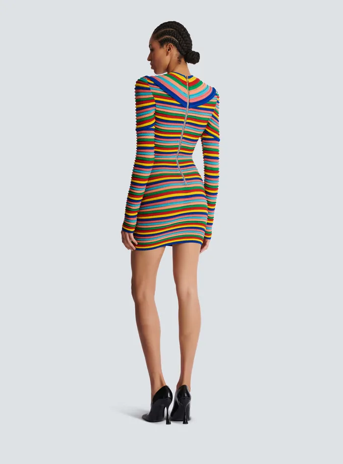 Balmain Short Dress In Multicoloured Rolled Knit Multicolor Women Dresses
