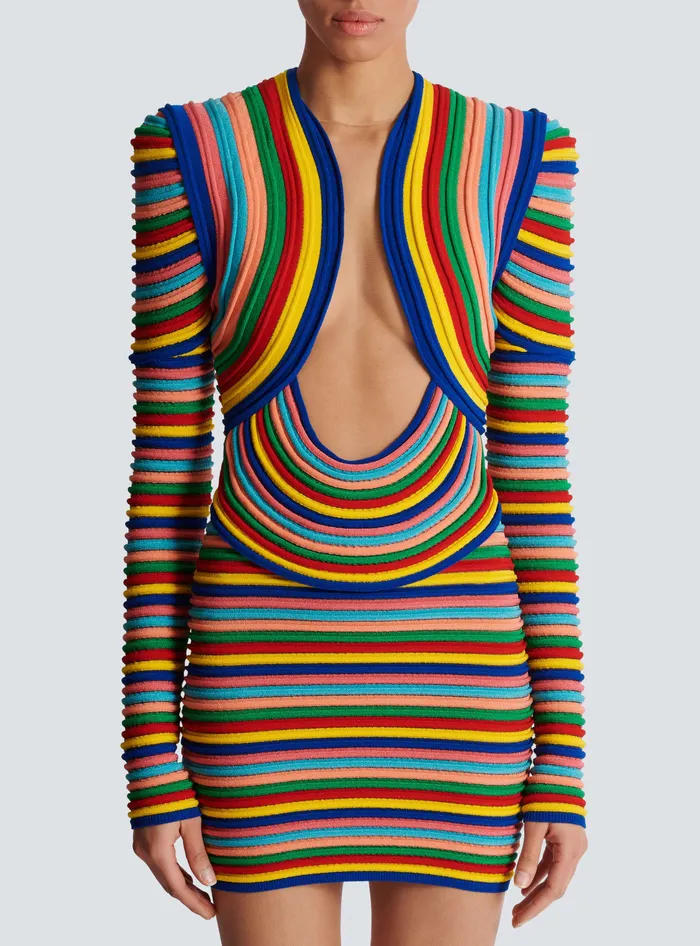 Balmain Short Dress In Multicoloured Rolled Knit Multicolor Women Dresses