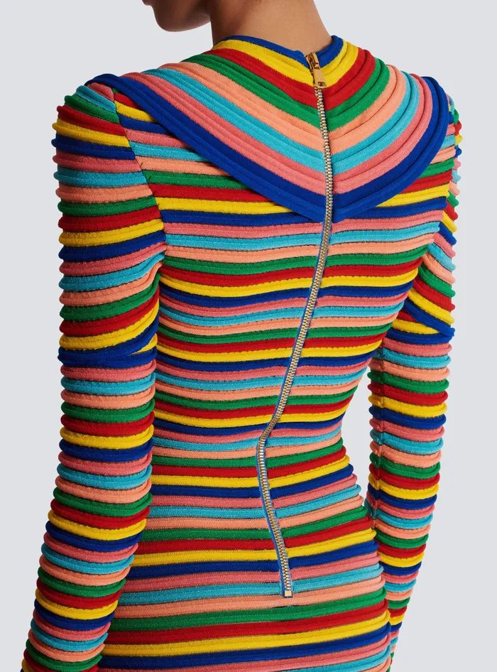 Balmain Short Dress In Multicoloured Rolled Knit Multicolor Women Dresses