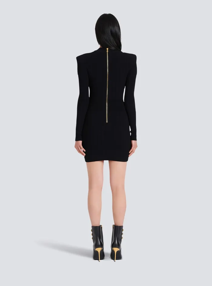 Balmain Short Knitted Dress With Gold Buttons Black Women Dresses