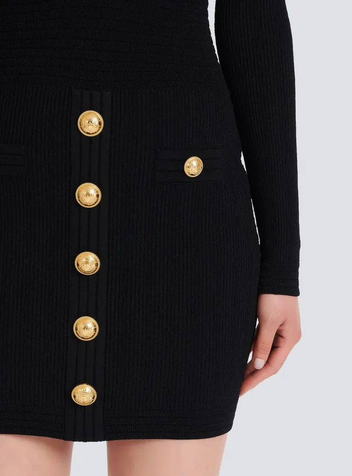 Balmain Short Knitted Dress With Gold Buttons Black Women Dresses