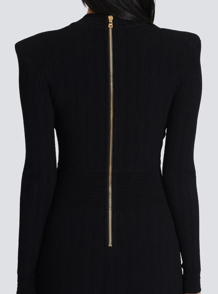 Balmain Short Knitted Dress With Gold Buttons Black Women Dresses
