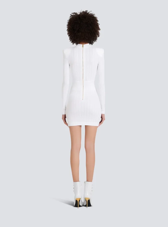 Balmain Short Knitted Dress With Gold Buttons White Women Dresses