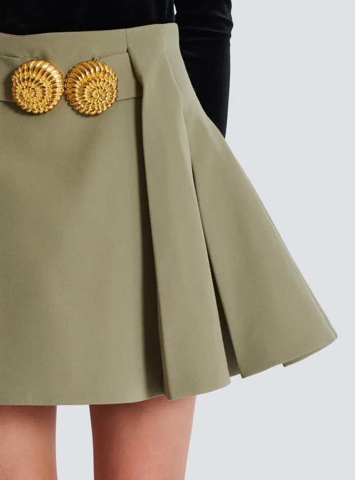 Balmain Short Pleated Skirt In Grain De Poudre Green Women Skirts
