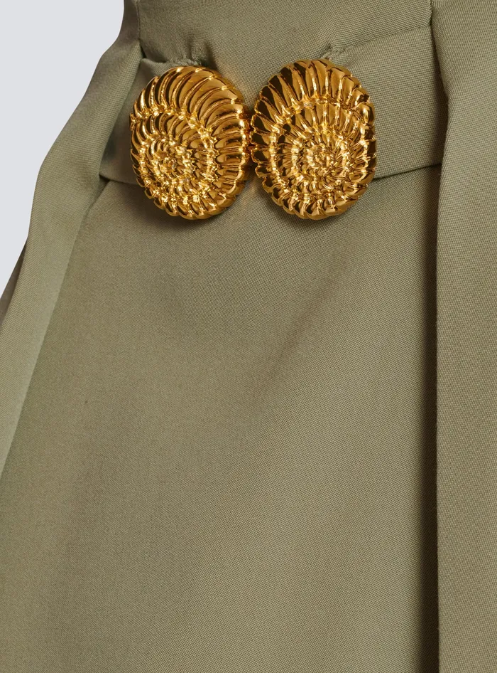 Balmain Short Pleated Skirt In Grain De Poudre Green Women Skirts