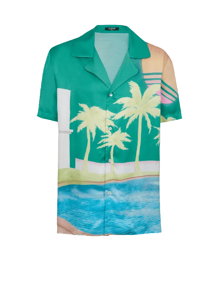 Balmain Shortsleeved Twill Shirt With Palm Tree Print Multicolor Men Shirts And Polos Balmain Shortsleeved Twill Shirt With Palm Tree Print Multicolor Men Shirts And Polos