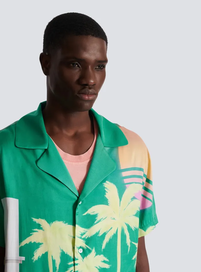 Balmain Shortsleeved Twill Shirt With Palm Tree Print Multicolor Men Shirts And Polos