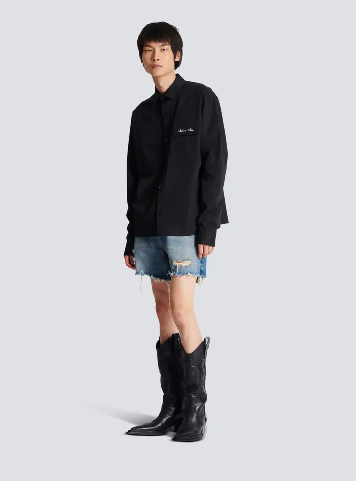 Balmain Signature Overshirt Black Men Shirts And Polos