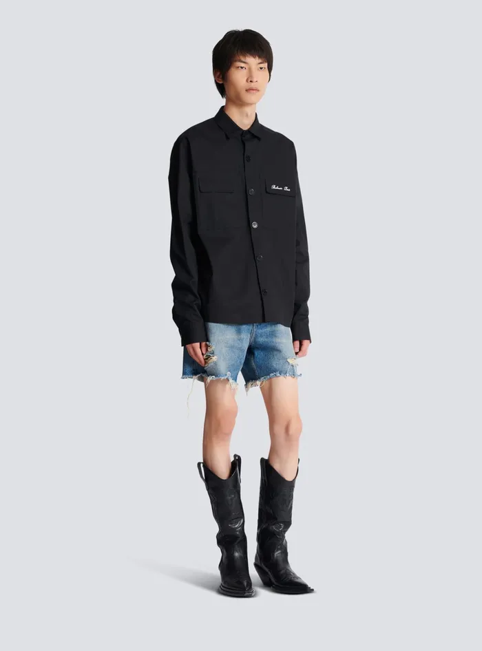 Balmain Signature Overshirt Black Men Shirts And Polos