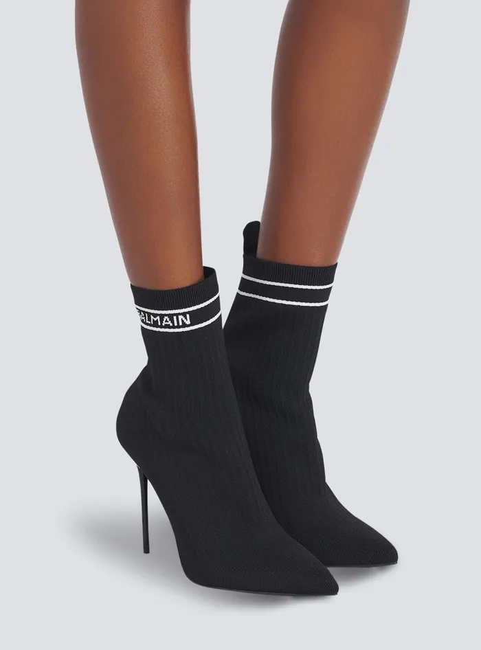 Balmain Skye Knit Ankle Boots Black Women Boots