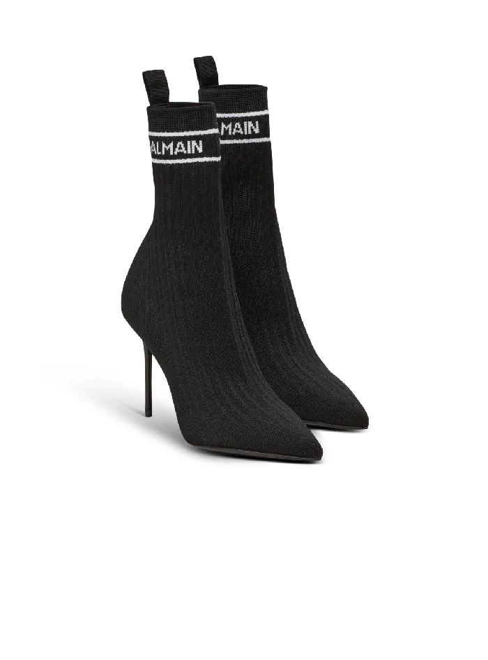 Balmain Skye Knit Ankle Boots Black Women Boots