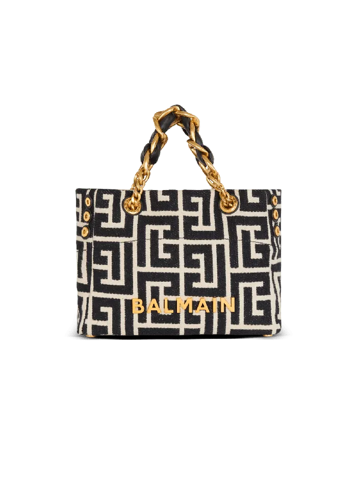 Balmain Small 1945 Soft Tote Bag Monogram Jacquard Fabric Black Women Handbags Balmain Small 1945 Soft Tote Bag Monogram Jacquard Fabric Black Women Handbags
