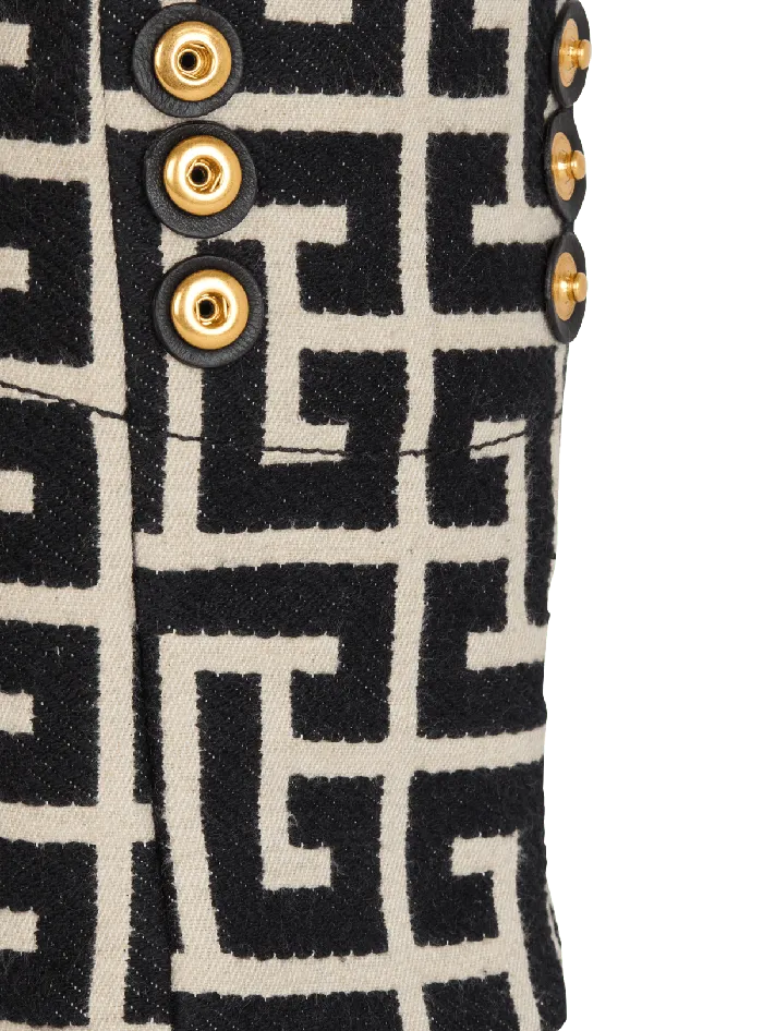 Balmain Small 1945 Soft Tote Bag Monogram Jacquard Fabric Black Women Handbags