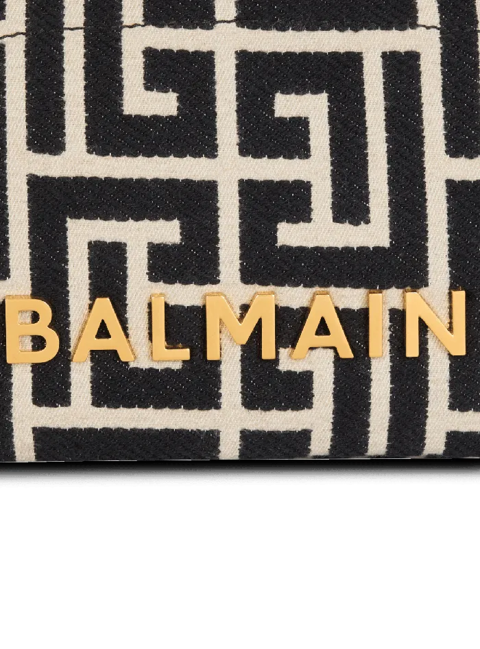 Balmain Small 1945 Soft Tote Bag Monogram Jacquard Fabric Black Women Handbags
