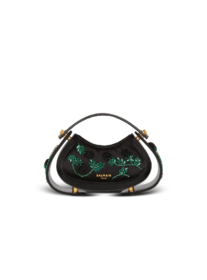 Balmain Small Jolie Madame Bag In Blackberryembroidered Satin Black Women Handbags