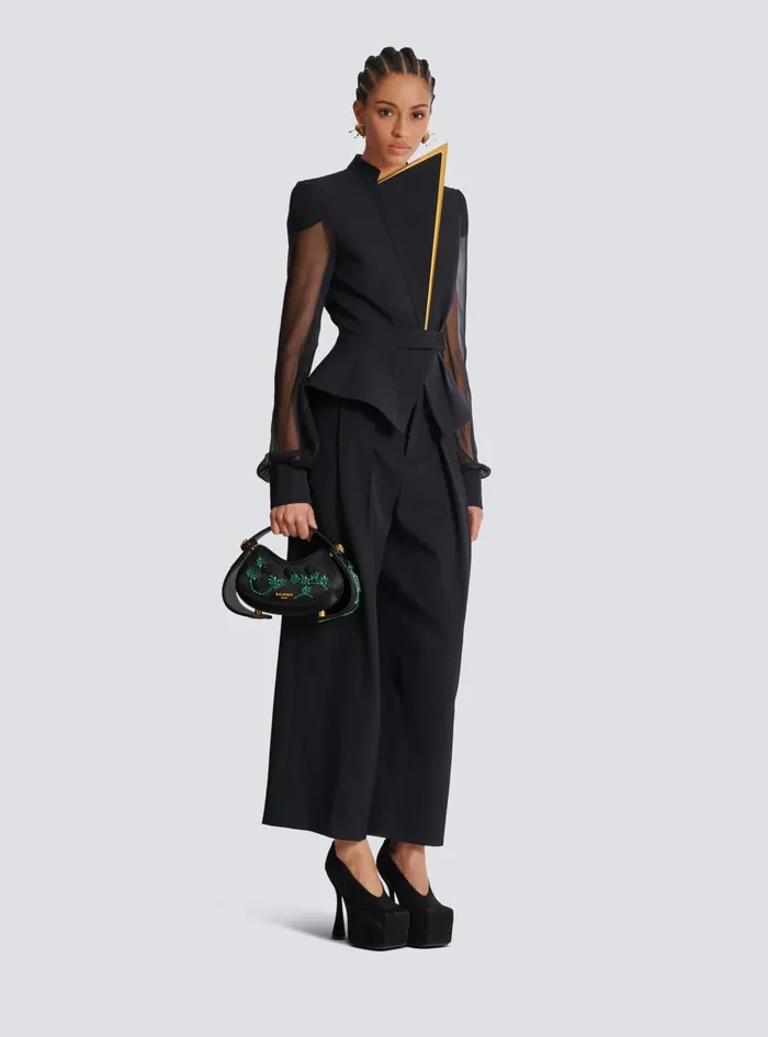 Balmain Small Jolie Madame Bag In Blackberryembroidered Satin Black Women Handbags