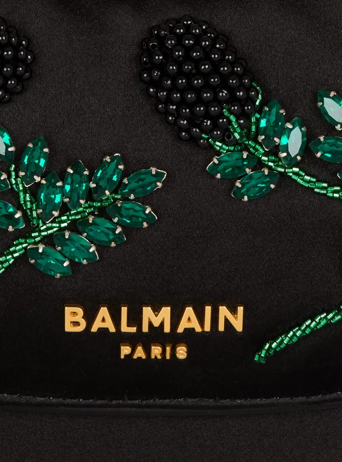 Balmain Small Jolie Madame Bag In Blackberryembroidered Satin Black Women Handbags