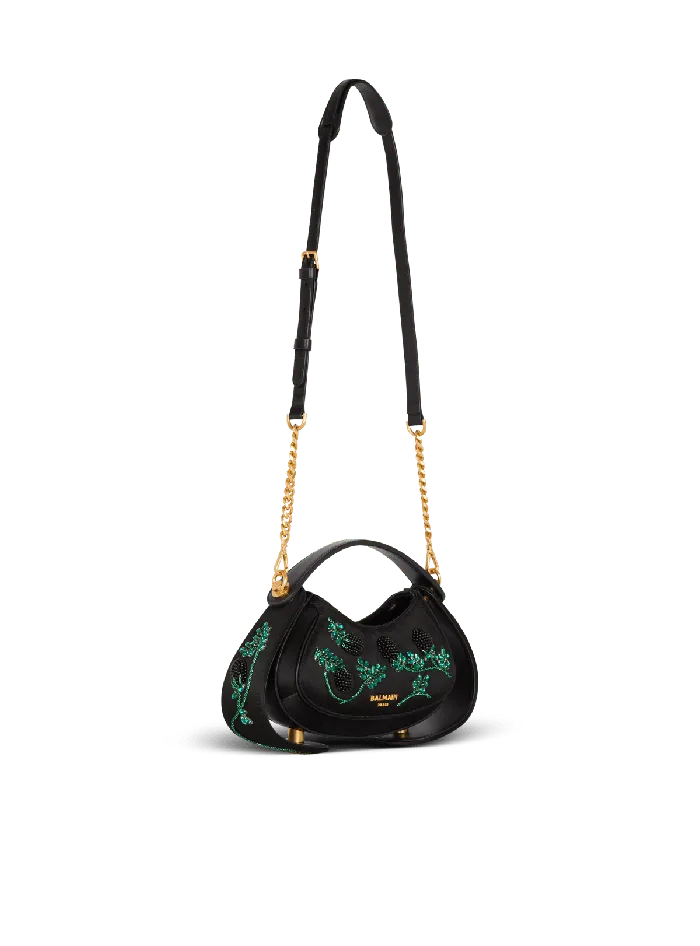 Balmain Small Jolie Madame Bag In Blackberryembroidered Satin Black Women Handbags